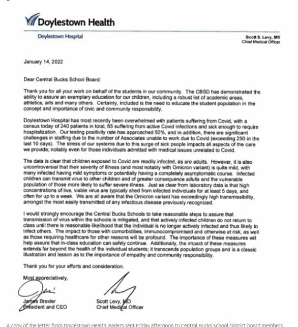 Doylestown Health - Bucks County Beacon - How a Covid Emergency Is Handled, Central Bucks School District Style