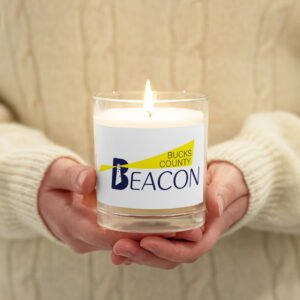 glass jar soy wax candle white front 6373b29c3b953 - Bucks County Beacon - Merch Store