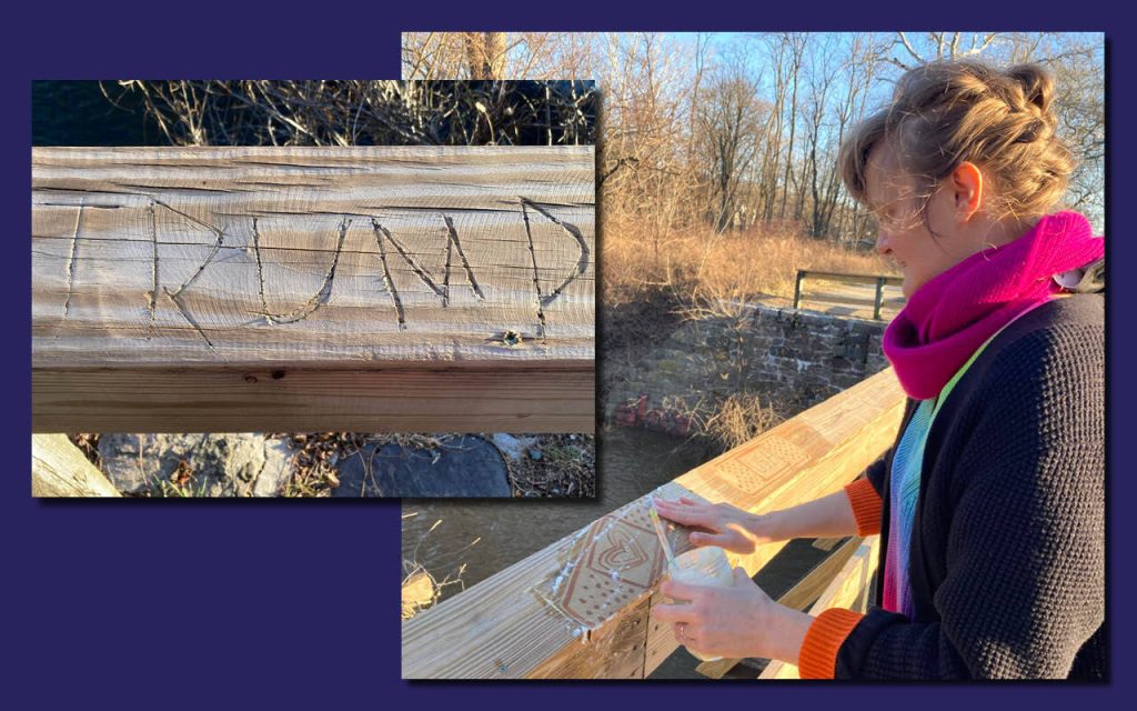 trump carving - Bucks County Beacon - Lambertville Artist Practices Creative Resistance to Transform MAGA Vandalism at a Local Park