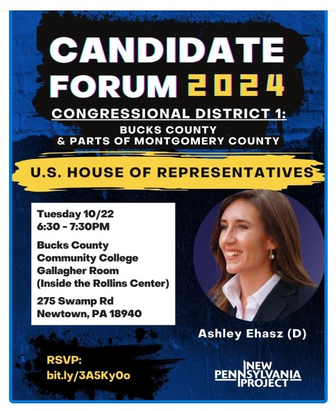 image 2 - Bucks County Beacon - Ashley Ehasz to Attend New Pennsylvania Project's Candidate Forum for First Congressional District. Incumbent Brian Fitzpatrick Refused to Even Reply to Invitation.