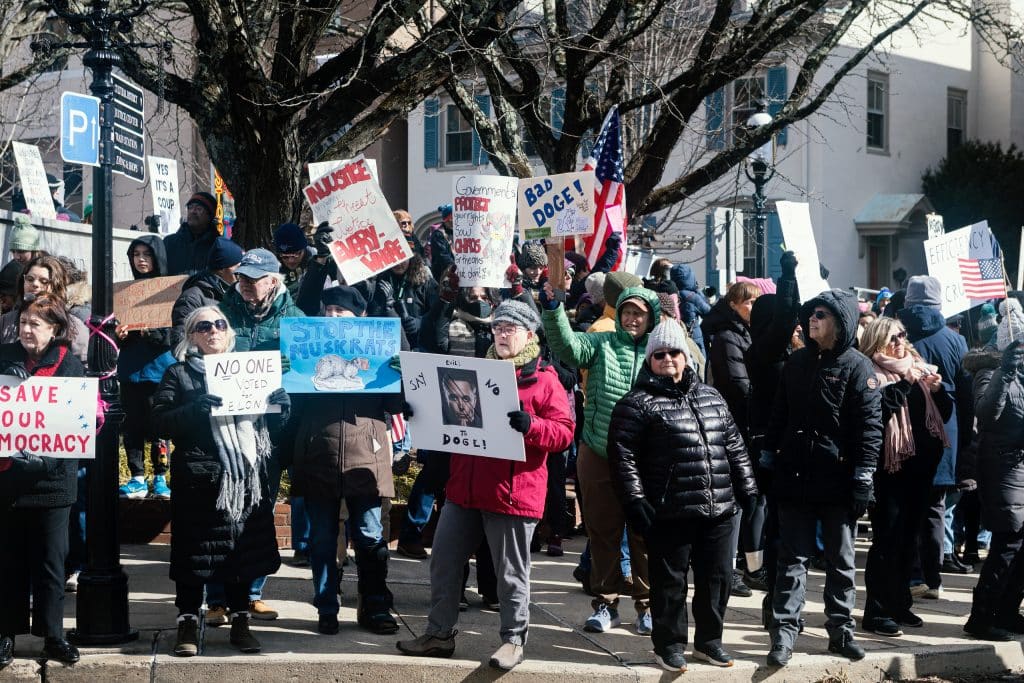 Doylestown 11a - Bucks County Beacon - Photo Essay: Hundreds of Protesters Rally Against Donald Trump and Elon Musk in Doylestown on President's Day