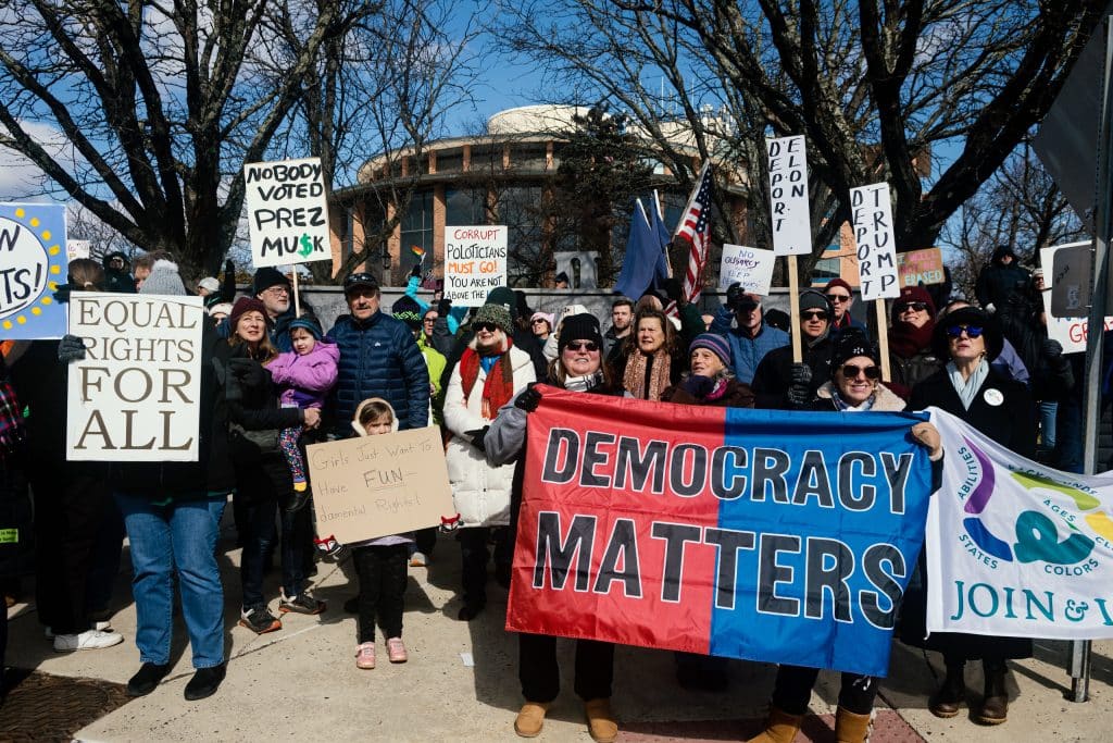 Doylestown 2a - Bucks County Beacon - Photo Essay: Hundreds of Protesters Rally Against Donald Trump and Elon Musk in Doylestown on President's Day