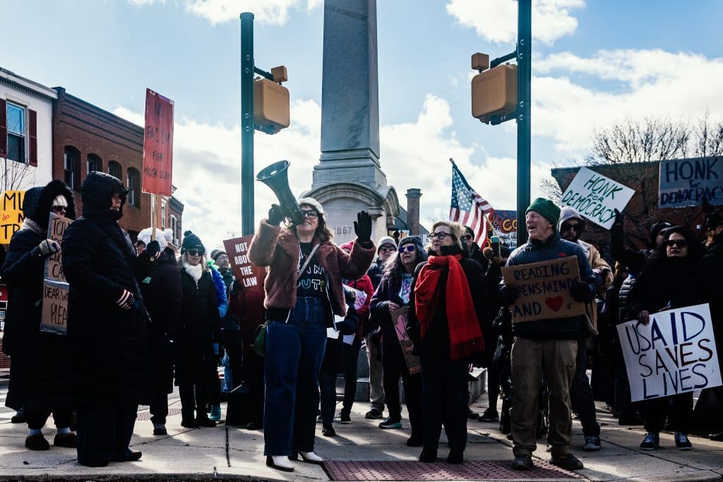 Doylestown 2b - Bucks County Beacon - Photo Essay: Hundreds of Protesters Rally Against Donald Trump and Elon Musk in Doylestown on President's Day