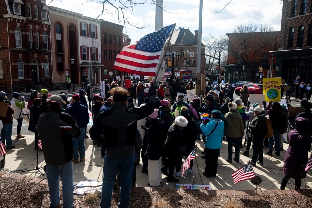 Doylestown 3a - Bucks County Beacon - Photo Essay: Hundreds of Protesters Rally Against Donald Trump and Elon Musk in Doylestown on President's Day