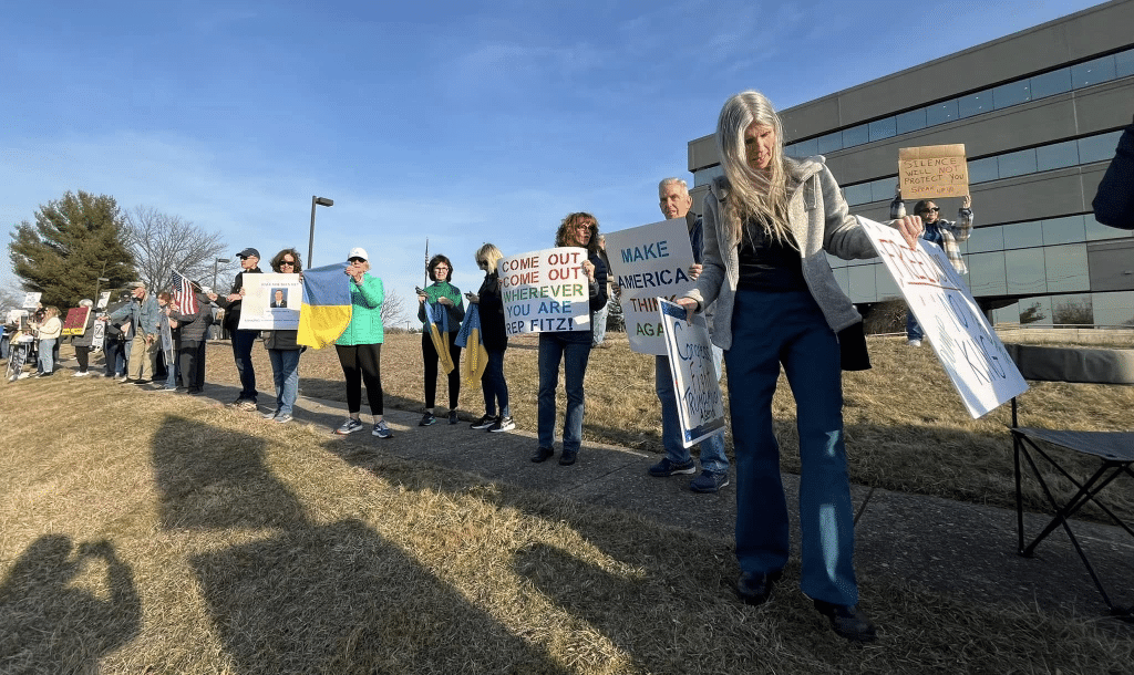 image 7 - Bucks County Beacon - Photo Essay: Bucks County Residents Protest Republican Congressman Brian Fitzpatrick for St. Patrick's Day