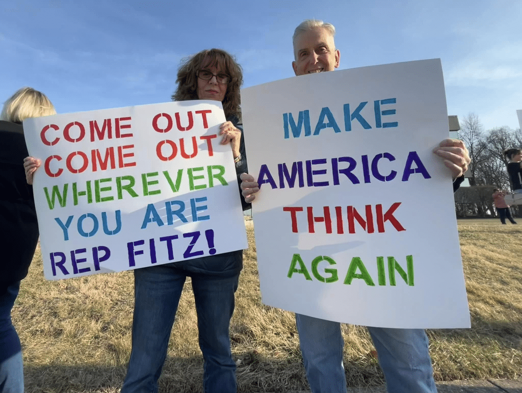 image 9 - Bucks County Beacon - Photo Essay: Bucks County Residents Protest Republican Congressman Brian Fitzpatrick for St. Patrick's Day