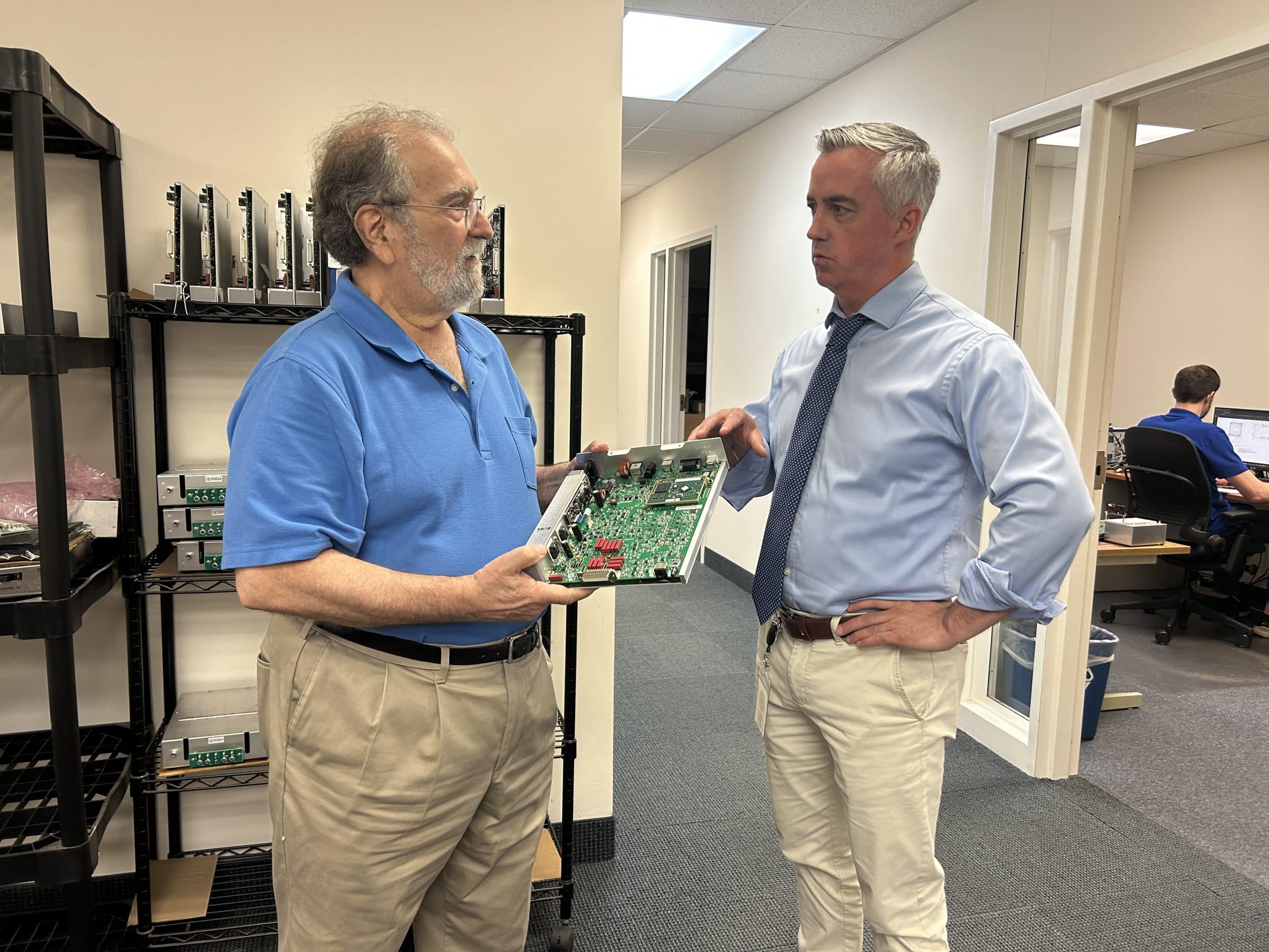 Bob Harvie Gamry Trump Tariffs scaled - Bucks County Beacon - Democratic Congressional Candidate Bob Harvie Visits Bucks County Manufacturing Business Suffering Under Trump’s Tariff Wars