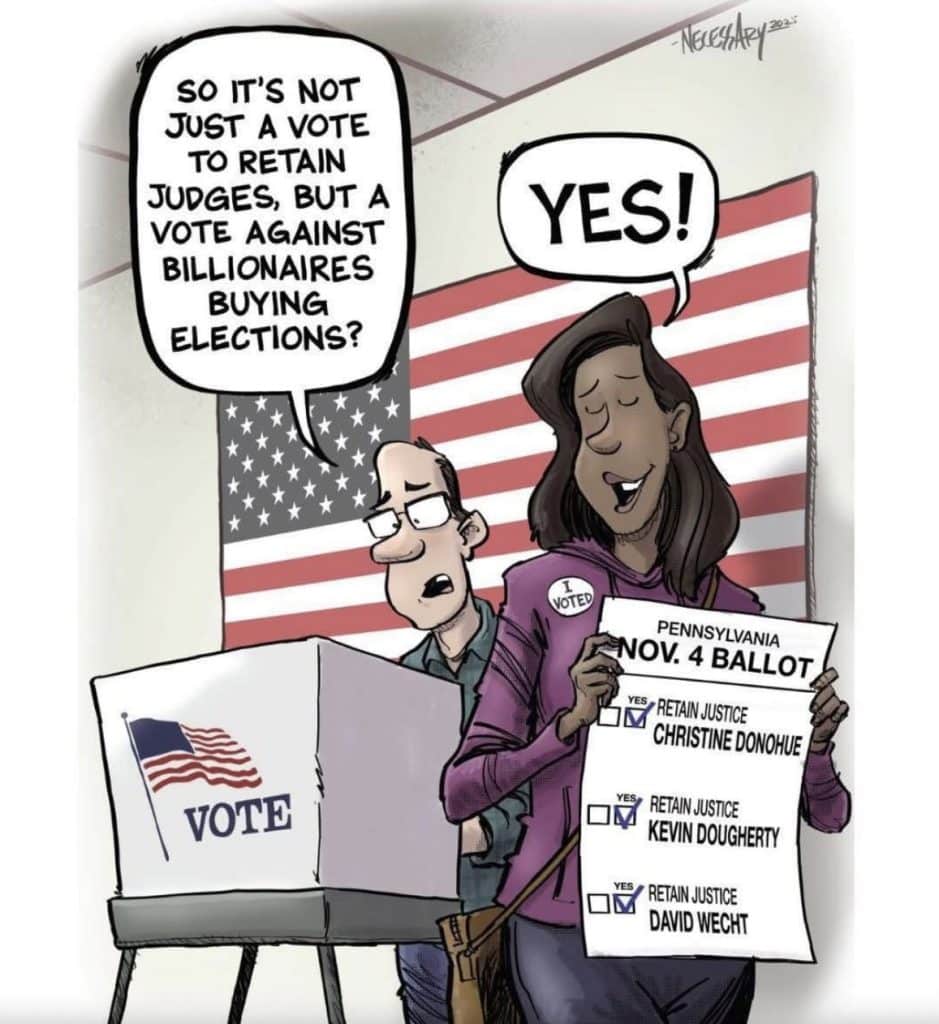 cartoon Vote to Retain judges vote against billionaires - Bucks County Beacon - OPINION: Pennsylvania Voters Must Not Sleep on This ‘Off-Year’ Election