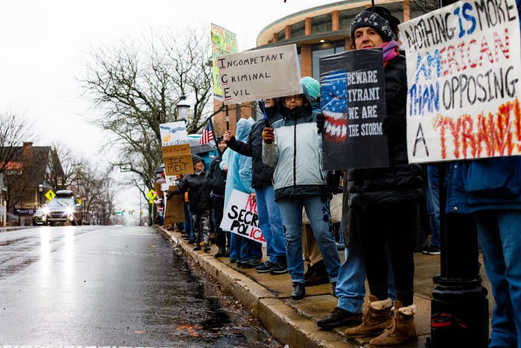 ICE Protest Doylestown Line Street - Bucks County Beacon - Photo Essay: Protest in Doylestown in Opposition to Trump, ICE Murder, and Venezuela Coup