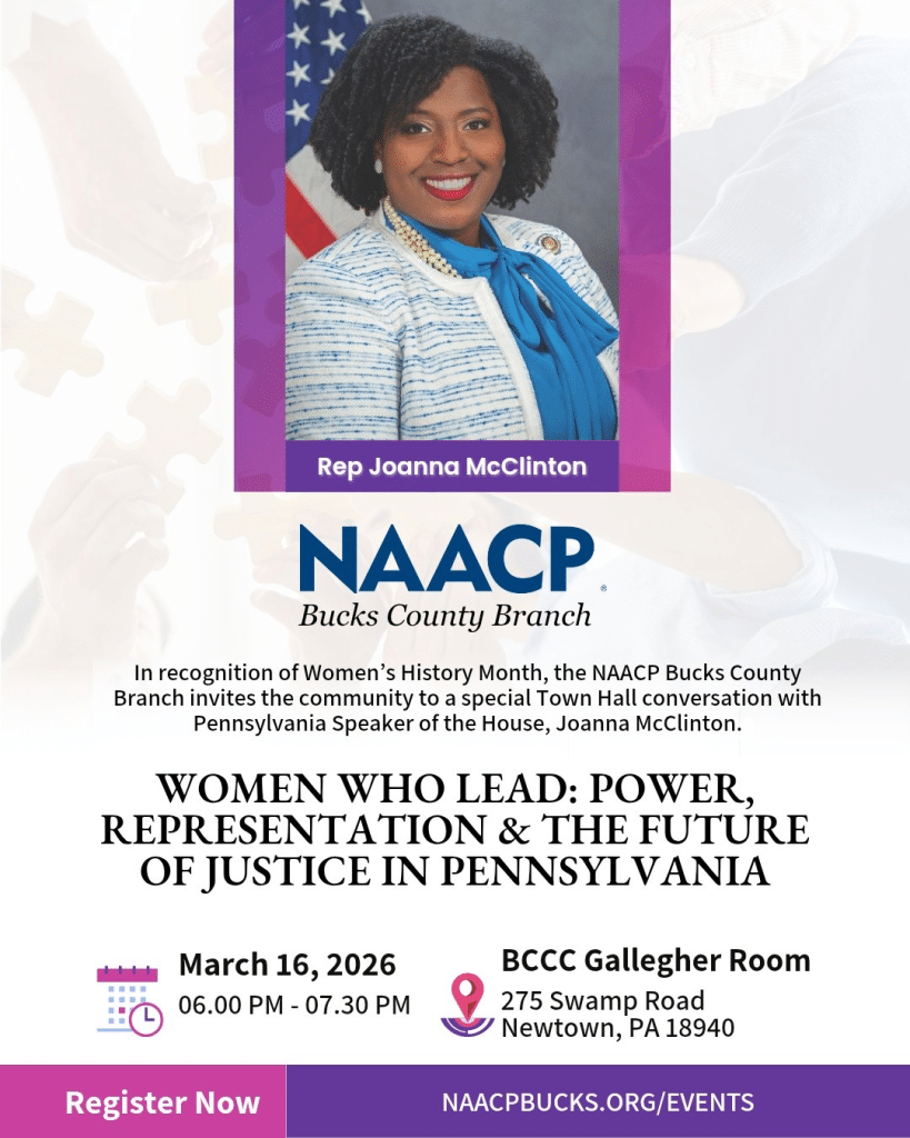Pennsylvania House Speaker Joanna McClinton to Headline NAACP Bucks County’s Women’s History Month Town Hall in Newtown 1 Bucks NAACP McClinton - Bucks County Beacon - Pennsylvania House Speaker Joanna McClinton to Headline NAACP Bucks County’s Women’s History Month Town Hall in Newtown