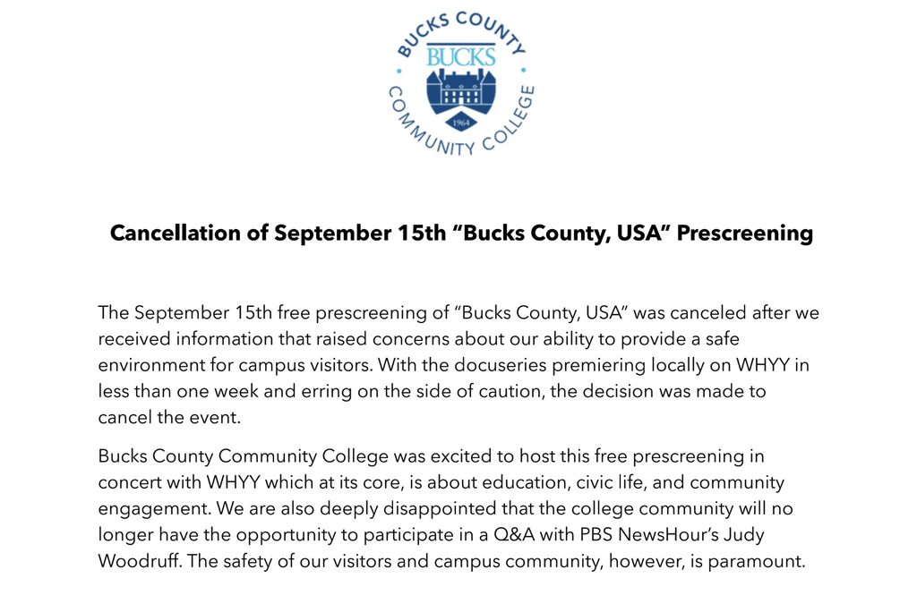 Image 9 14 26 at 11.46 AM - Bucks County Beacon - BCCC Embarrasses Itself With Decision to Cancel Special Community Prescreening of PBS Docuseries ‘Bucks County, USA’