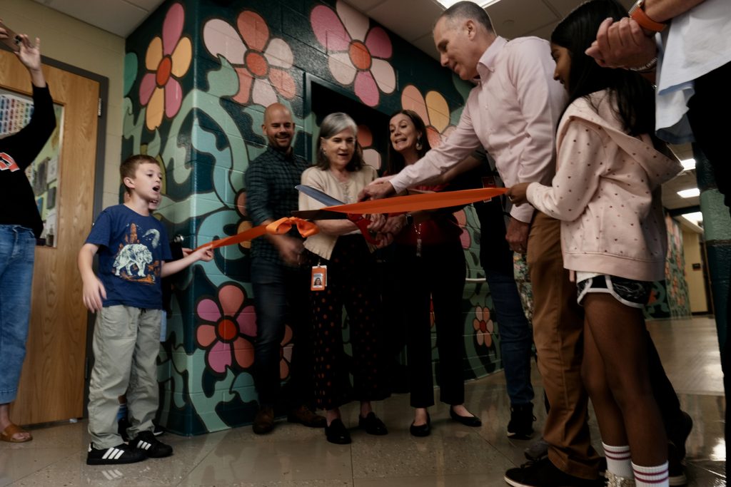 Mural Ribbon cutting - Bucks County Beacon - A New Mural Reminds Students at Eleanor Roosevelt Elementary of Their Value