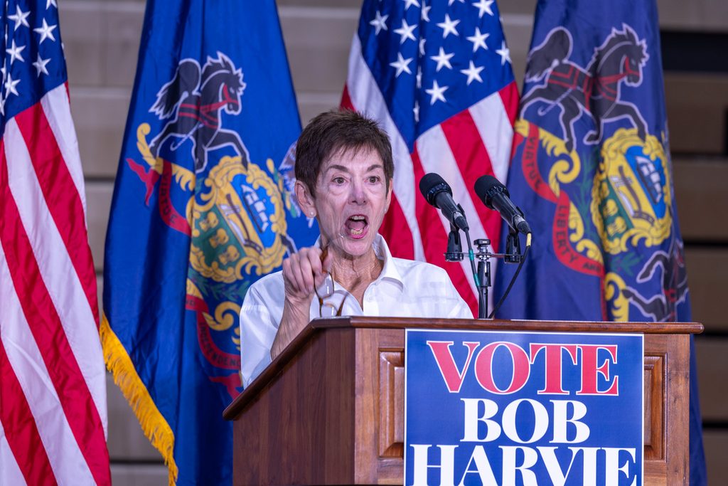 Buckingham Township Supervisor Maggie Rash - Bucks County Beacon - Governor Josh Shapiro, Representatives Madeleine Dean and Hakeem Jeffries Headline Bucks County Rally for Bob Harvie